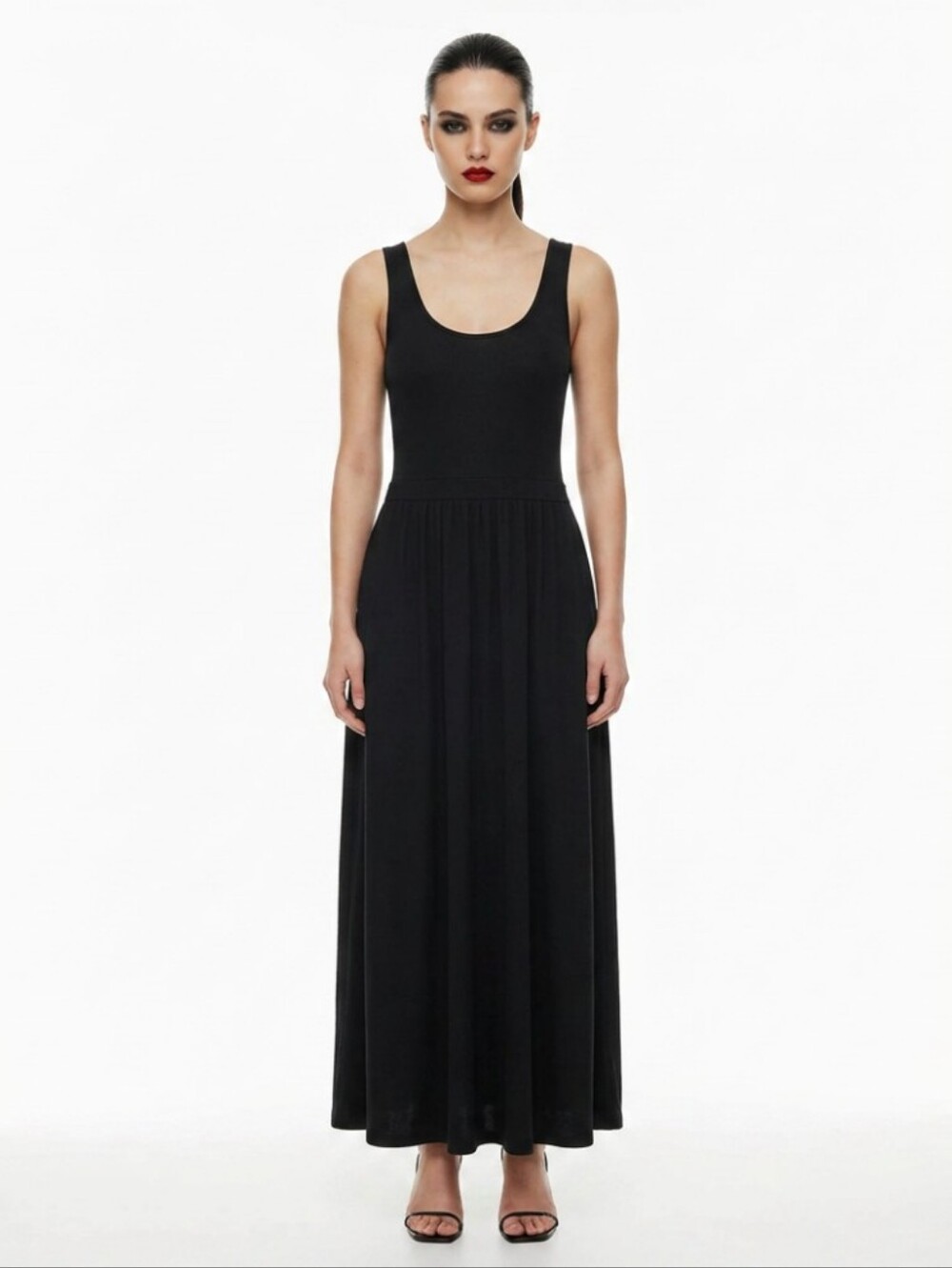 Wilfred Free by Aritzia Muse Dress Black Stretch Knit Maxi Dress Size M